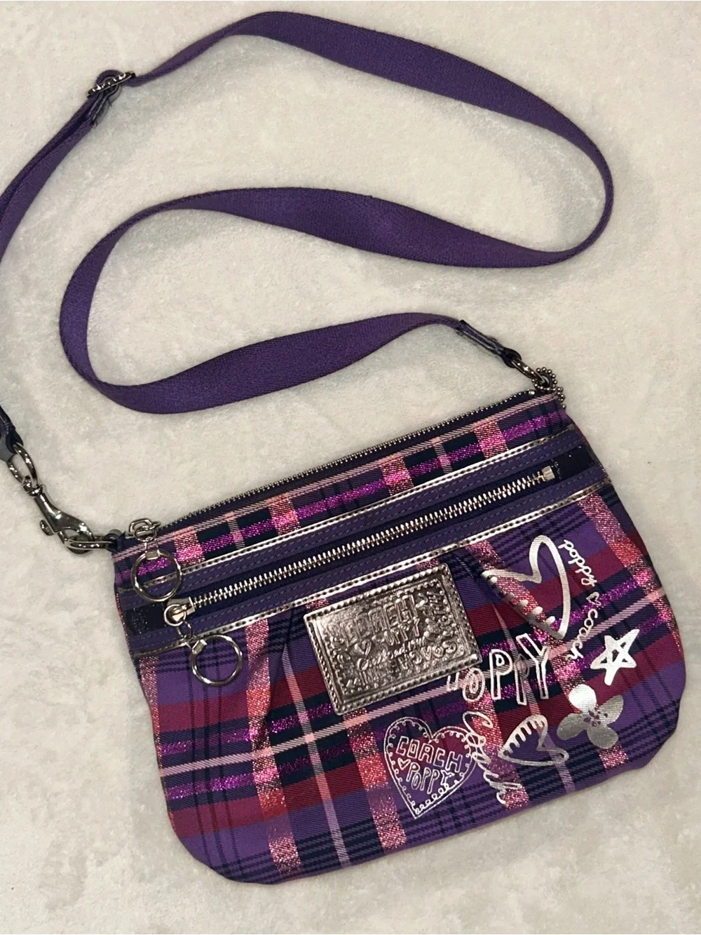 Coach Poppy tartan plaid crossbody bag purple vintage purse